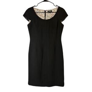 Tahari Black Cap Sleeves Fitted Formal Knee Length Dress Women Sz 4